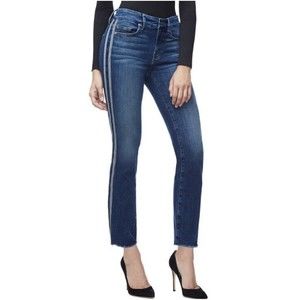 Good American Good Legs Straight Side Stripes Jeans raw hem frayed size 2 /26